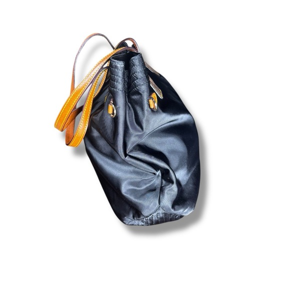 Dooney & Bourke Black Nylon Victoria Tote Brown Leather Trim Shoulder Bag - Picture 5 of 9